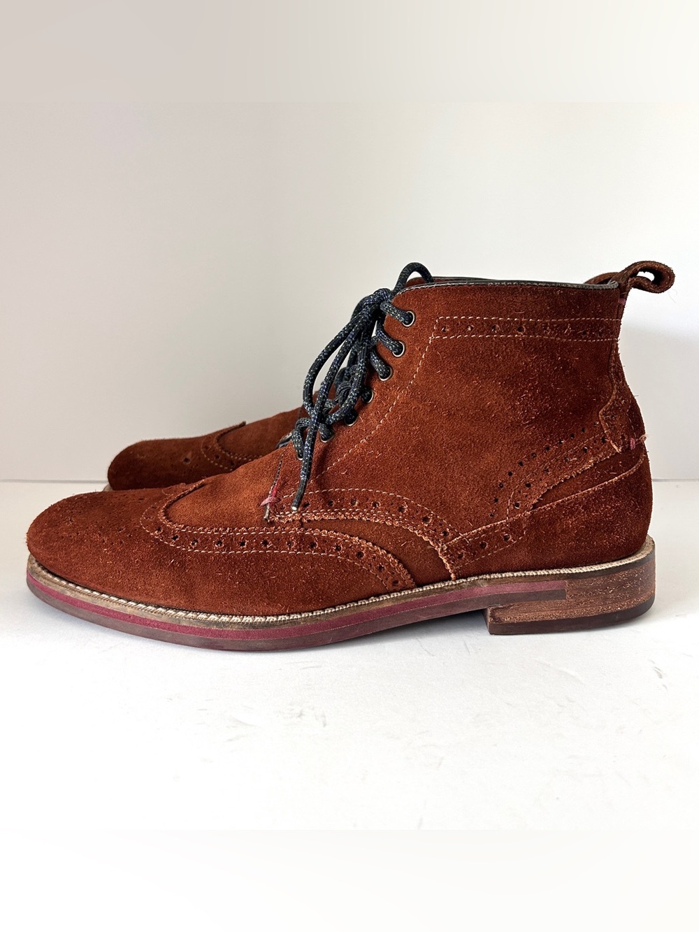 Ted Baker Suede Shennjo Boot Brogue Wingtip Brown Lace Up Men's EU41 Size US 8